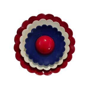 Vintage Patriotic Red, White and Blue Enamel Brooch, 2.5" Diameter